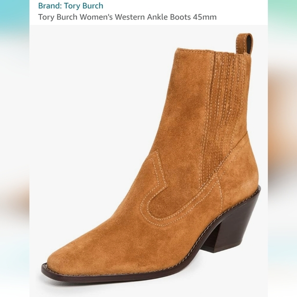 NEW Tory Burch Suede Leather Western Ankle Heeled block heel pointed toe Boots - Picture 4 of 17
